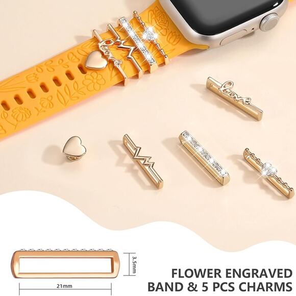 Flower Engraved Band Compatible with Apple Watch Bands for Women Orange Band - Picture 4 of 6